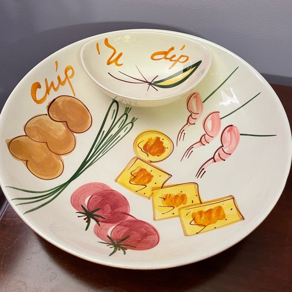 Vintage, Hand Painted Art, Chip and Dip - Serving Bowl by F Potteries - Picture 2 of 7